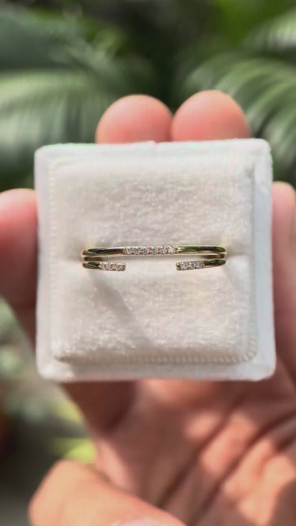 Video of pave open cuff minimalist stacking wedding band