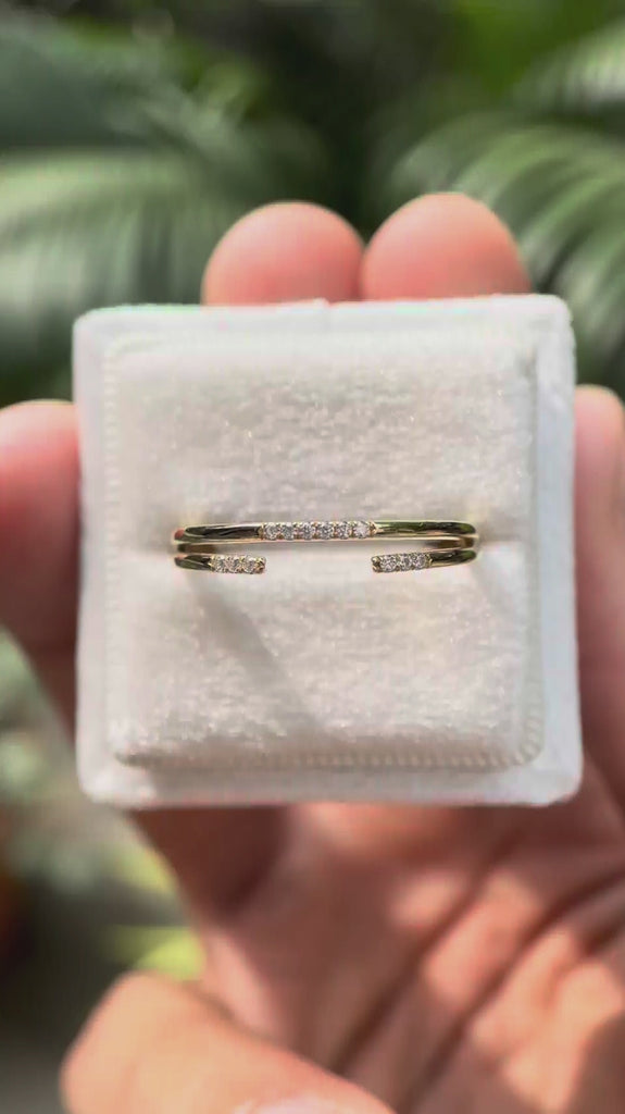 Video of pave open cuff minimalist stacking wedding band