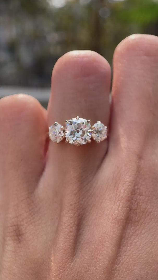 Cushion moissanite three stone ring video