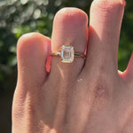 Floating emerald cut lab diamond bezel engagement ring, 1.50 CT, 14k yellow gold