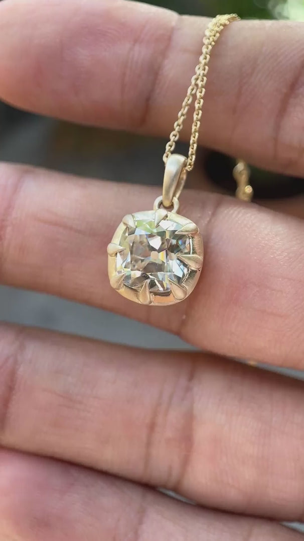 Georgian style off white cushion moissanite pendant for necklace