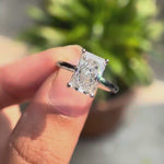 Radiant cut lab grown diamond solitaire engagement ring in 14K white gold rotating view