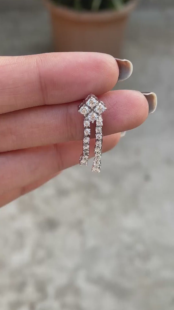 Round and pear cut lab diamond hanging statement earrings in white gold
