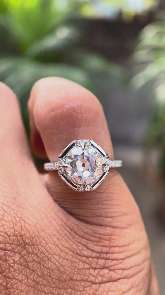 Vintage style Old European cut moissanite ring on fingure video