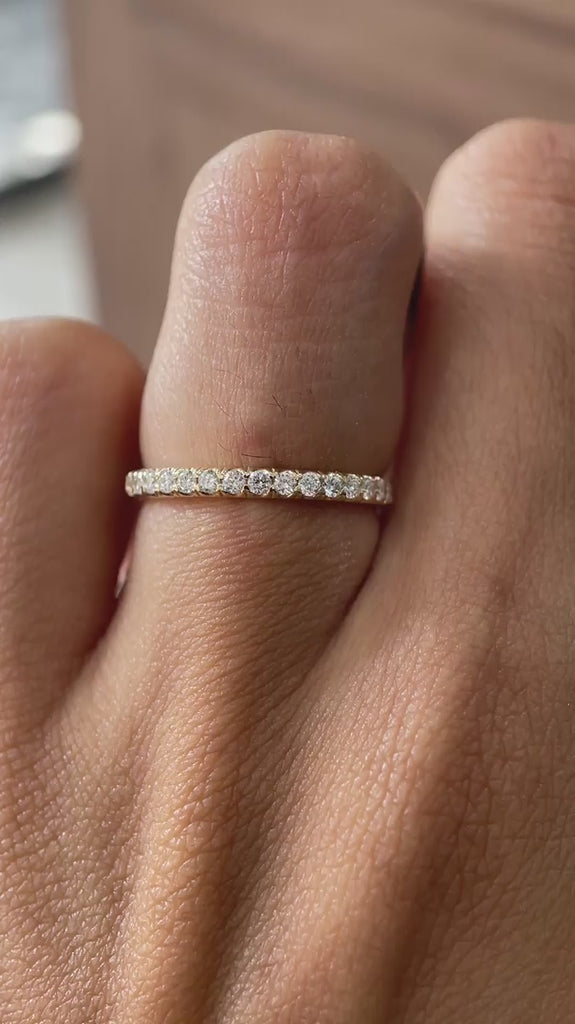 Pave diamond half eternity stacking band women on finger video