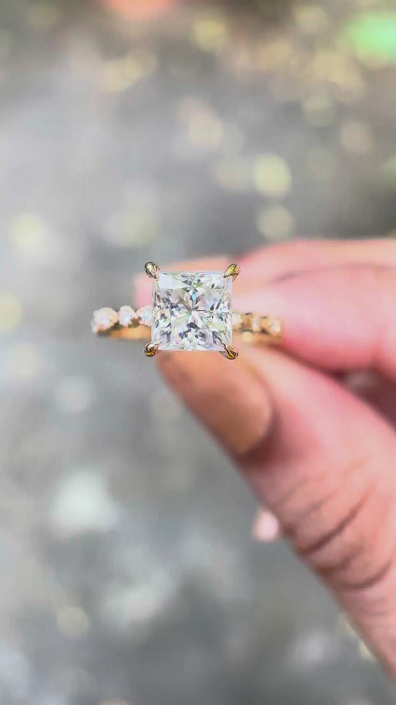 Yellow gold art deco princess cut engagement ring video