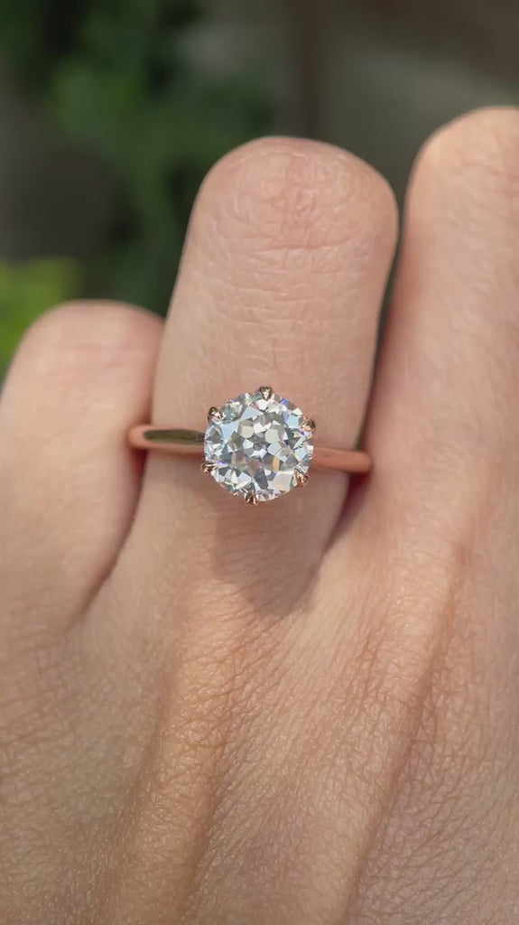 Old European Cut round lab diamond cathedral ring rose gold video