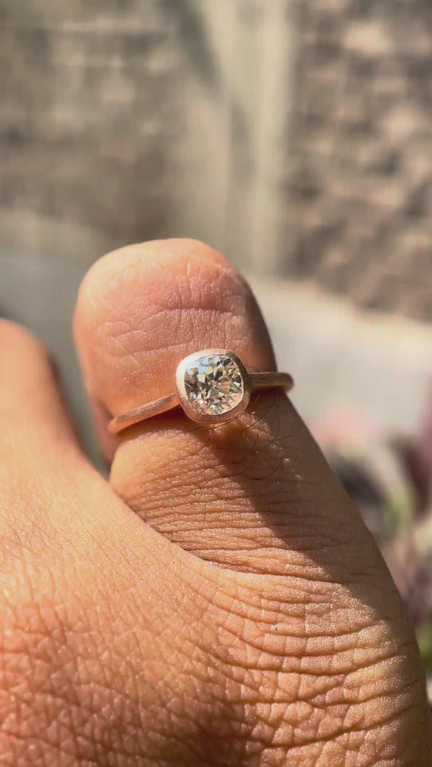 old mine cut cushion moissanite dainty ring rose gold matt finish video