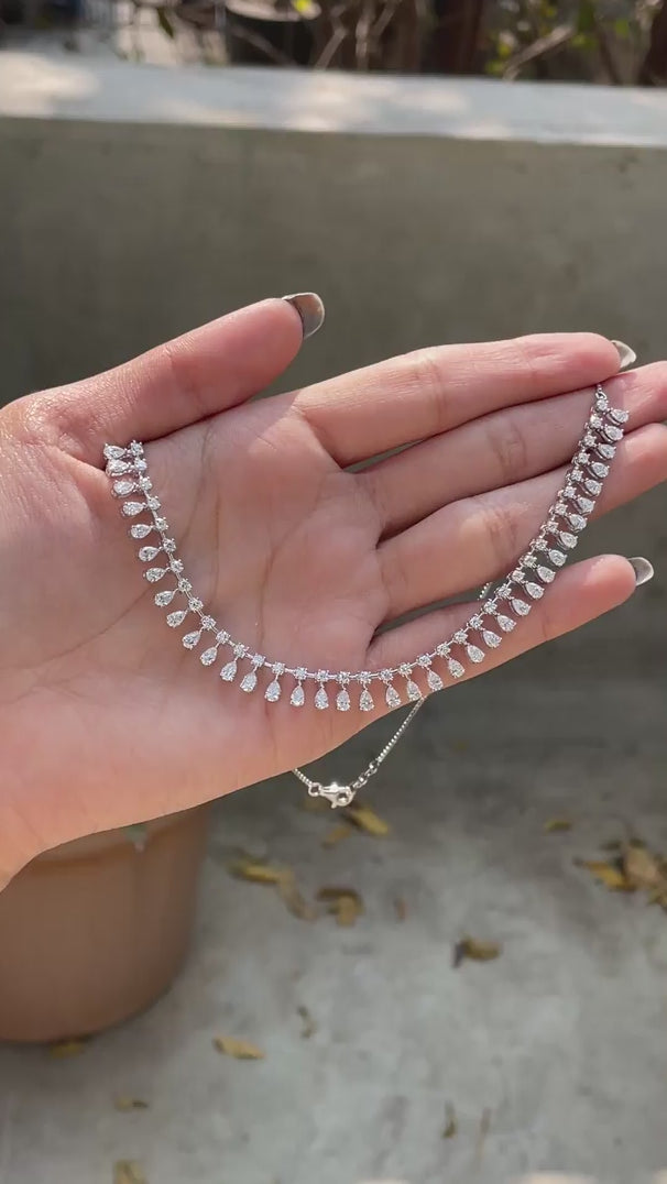 Elegant lab grown diamond statement choker necklace with cascading pear diamonds