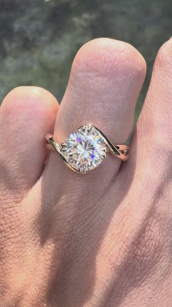 Bypass round cut moissanite or lab diamond engagement ring