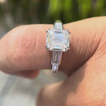 Asscher cut moissanite three stone trilogy ring video
