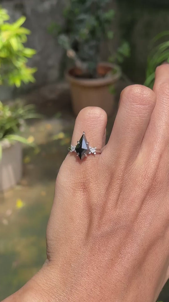 Kite cut black moissanite cluster wedding ring platinum 950