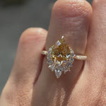 10k Yellow Gold Pear Champagne Moissanite Engagement Ring with Half Halo Cluster