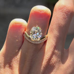 Elongated cushion lab diamond compass setting curved bridal ring set 14k yellow gold.