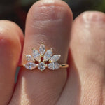Marquise and round lab grown diamond leaf cluster ring in 14K yellow gold