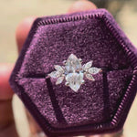 Marquise lab grown diamond cluster engagement ring in 14K white gold shown from multiple angles
