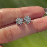 round moissanite braided birthstone stud earrings screw back 14k white gold 