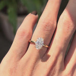 Hidden halo oval engagement ring, 2 Ct lab diamond, 18k yellow gold