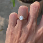 Top view of elongated cushion old mine cut solitaire ring on fingure video