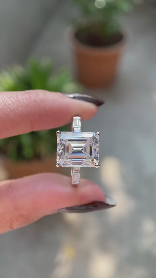 5 CT Big solitaire emerald cut moissanite ring white gold video