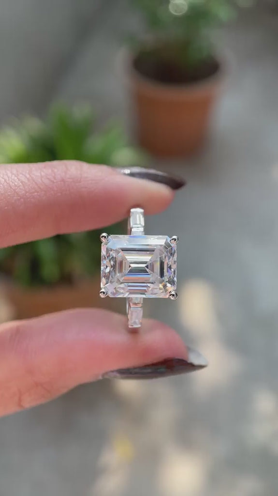 5 CT Big solitaire emerald cut moissanite ring white gold video