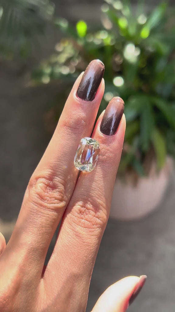 Off white elongated cushion lab grown diamond 4 ct antique old mine cut stone