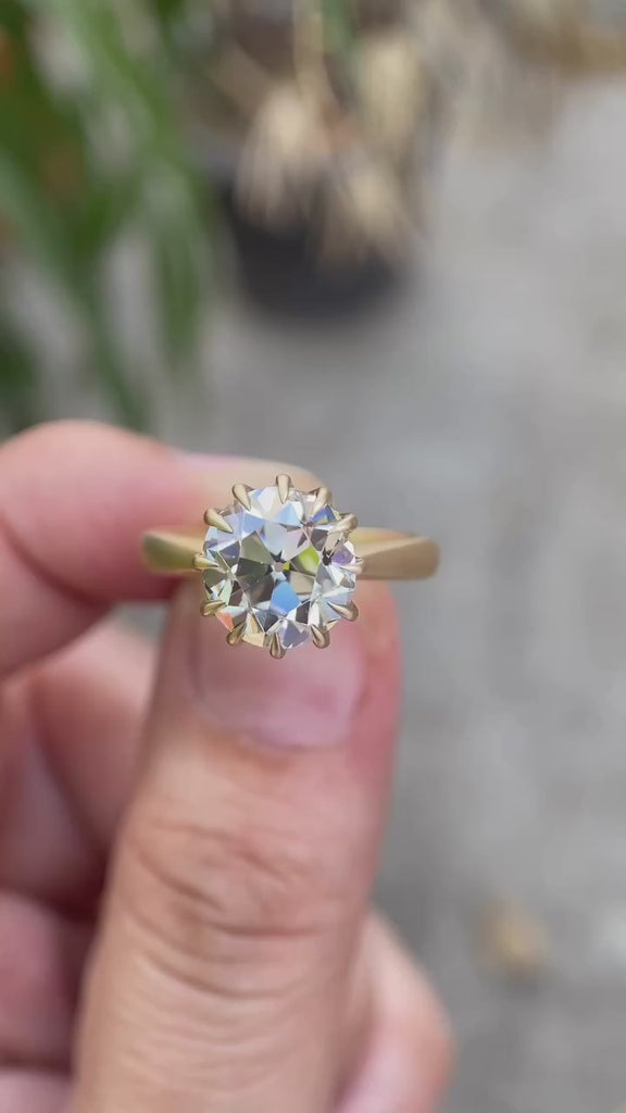 Rotating video of Old European cut moissanite solitaire ring