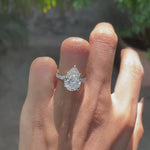 4.25 CT pear cut moissanite cathedral engagement ring in 10k white gold