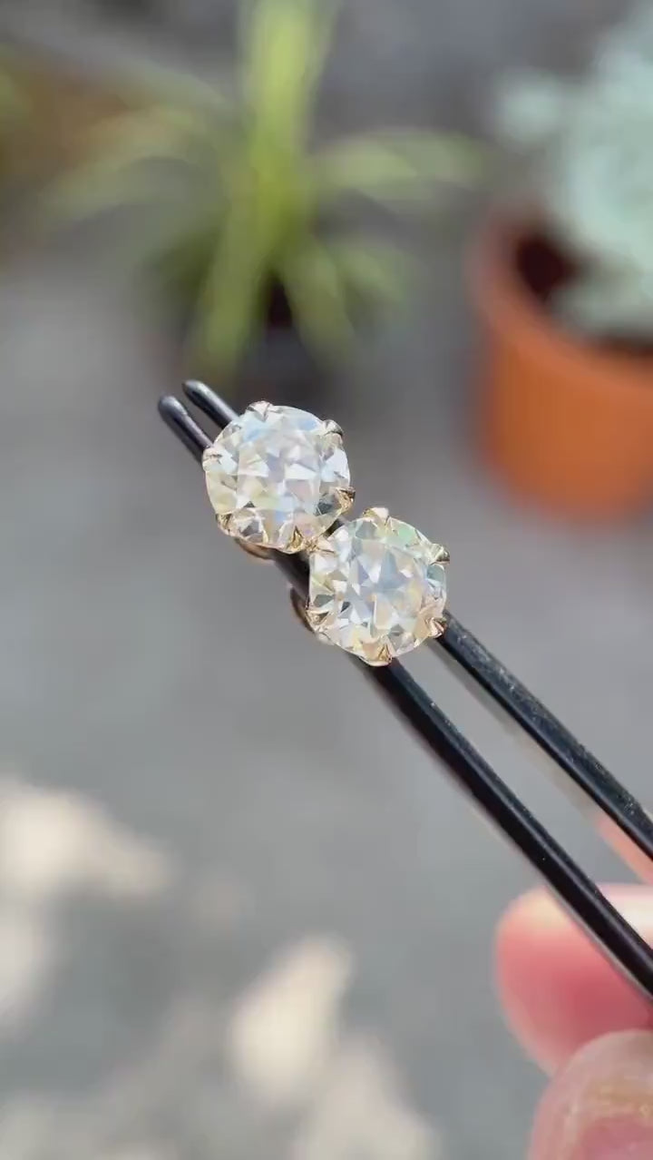 Old European cut moissanite stud earrings GHI color video
