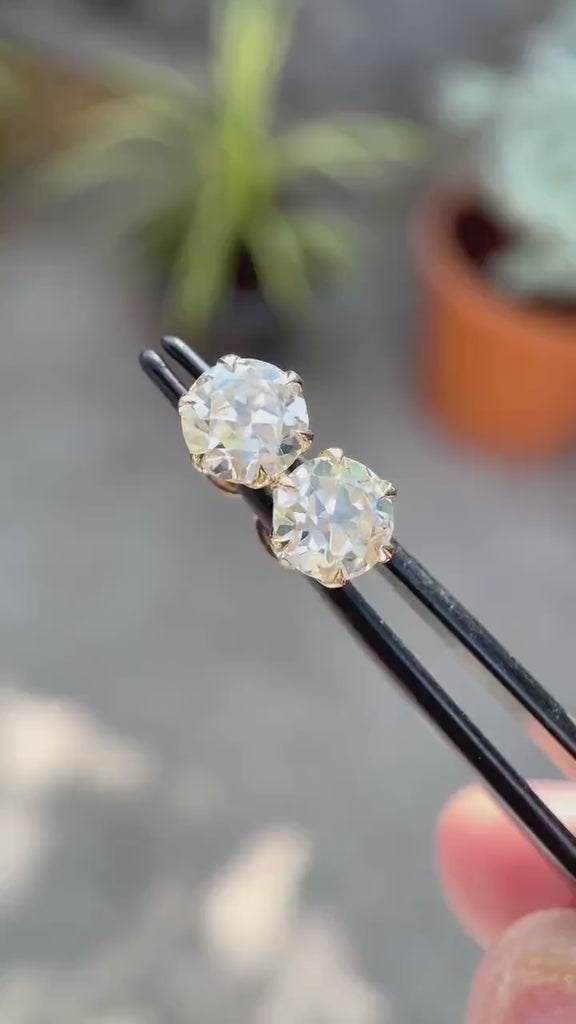 Old European cut moissanite stud earrings GHI color video