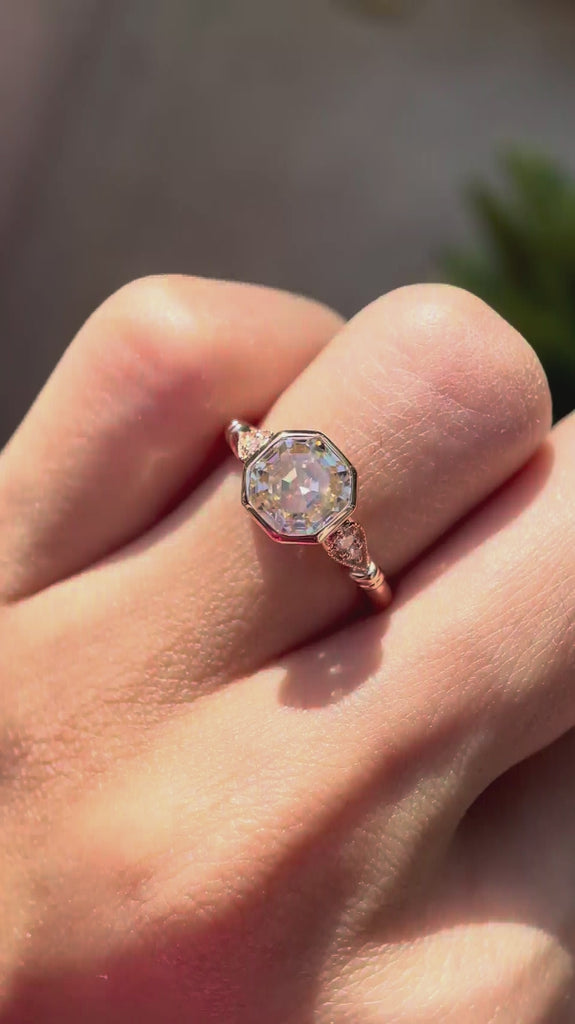 360-degree view of Octavia Asscher Cut Cathedral Ring in Rose Gold 