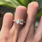 Heart and emerald shaped lab grown diamond ring in 14k yellow gold