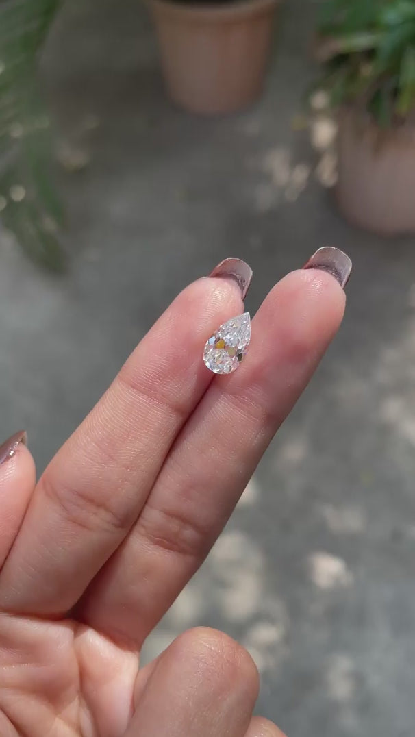 Pear Shaped 2 Carat Moissanite Stone with D E F Color and VVS Clarity
