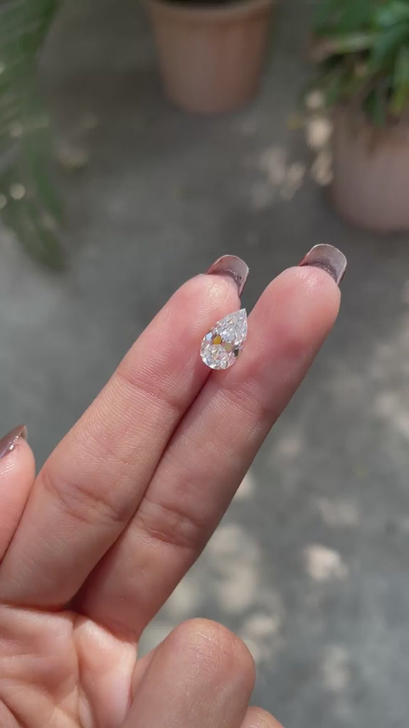 Pear Shaped 2 Carat Moissanite Stone with D E F Color and VVS Clarity
