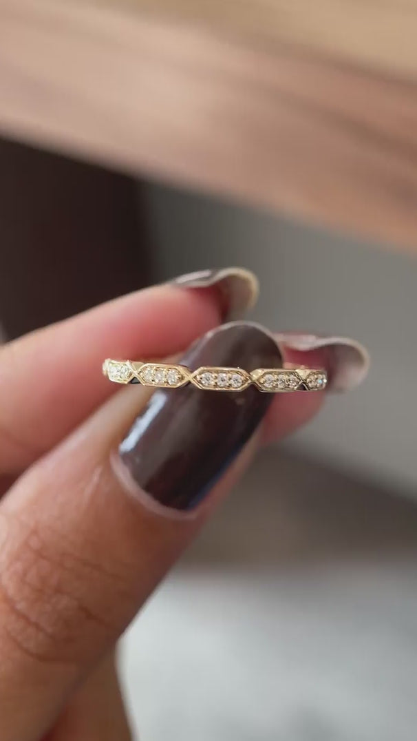 Hexagon moissanite dainty wedding band video