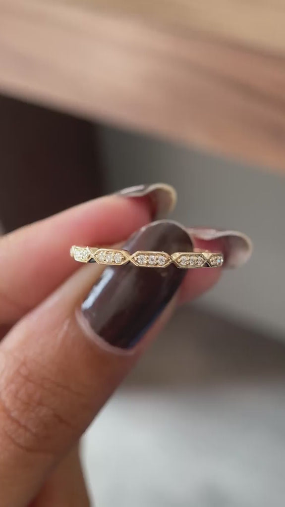Hexagon moissanite dainty wedding band video