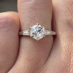 OEC moissanite three stone engagement ring white gold video