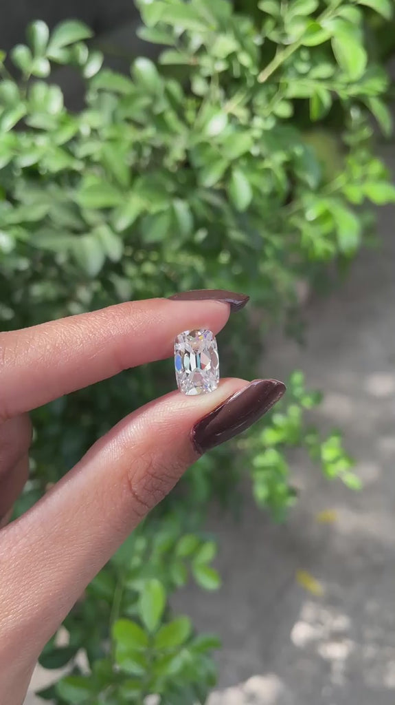 4.30 CT Elongated cushion colorless moissanite, antique old mine cut, bar culet video