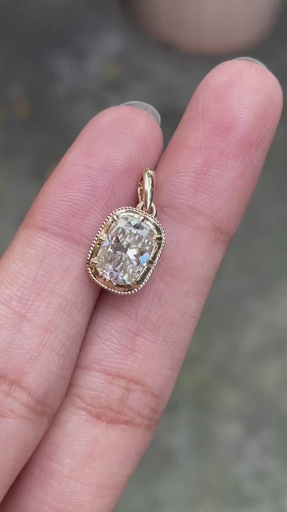 14k yellow gold elongated cushion lab grown diamond pendant with antique georgian-inspired design