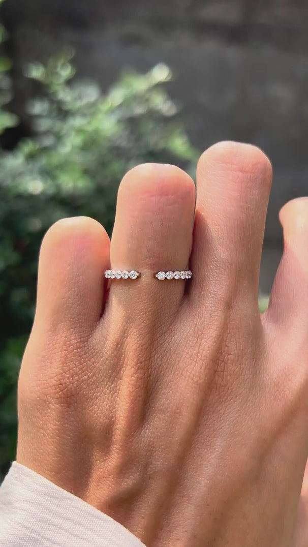 Shared prong stackable diamond ring in white gold on hand video