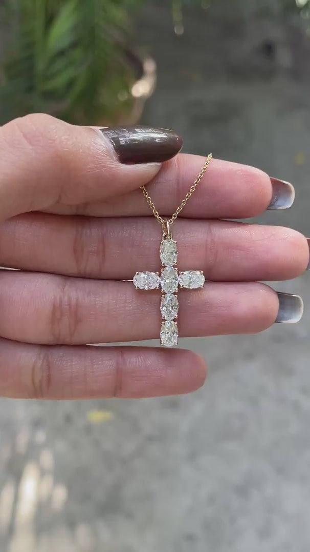 Oval moissanite cross pendant 14k yellow gold for men and women