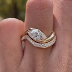 Marquise wedding ring set wave style 14k yellow gold video