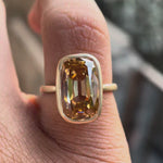 Elongated cushion bezel set champagne moissanite ring matt finish video