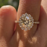 Yellow champagne moissanite halo cathedral wedding ring gold video