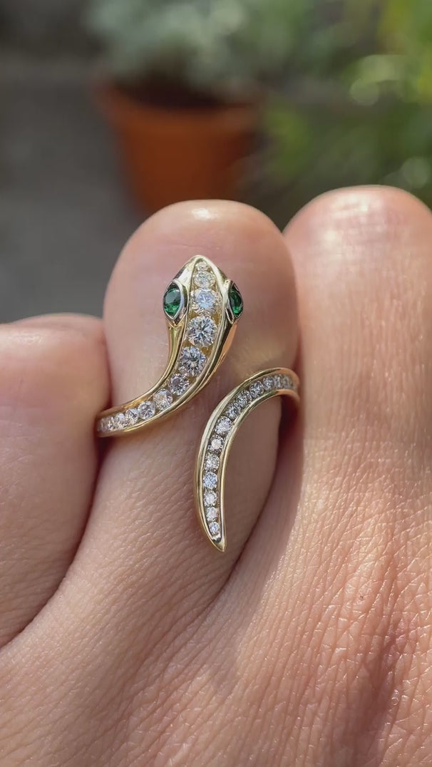 Channel set dainty snake diamond ring yellow gold video