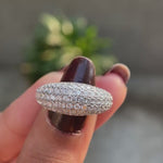 Multi row pave lab diamond dome cocktail ring in white gold close up video