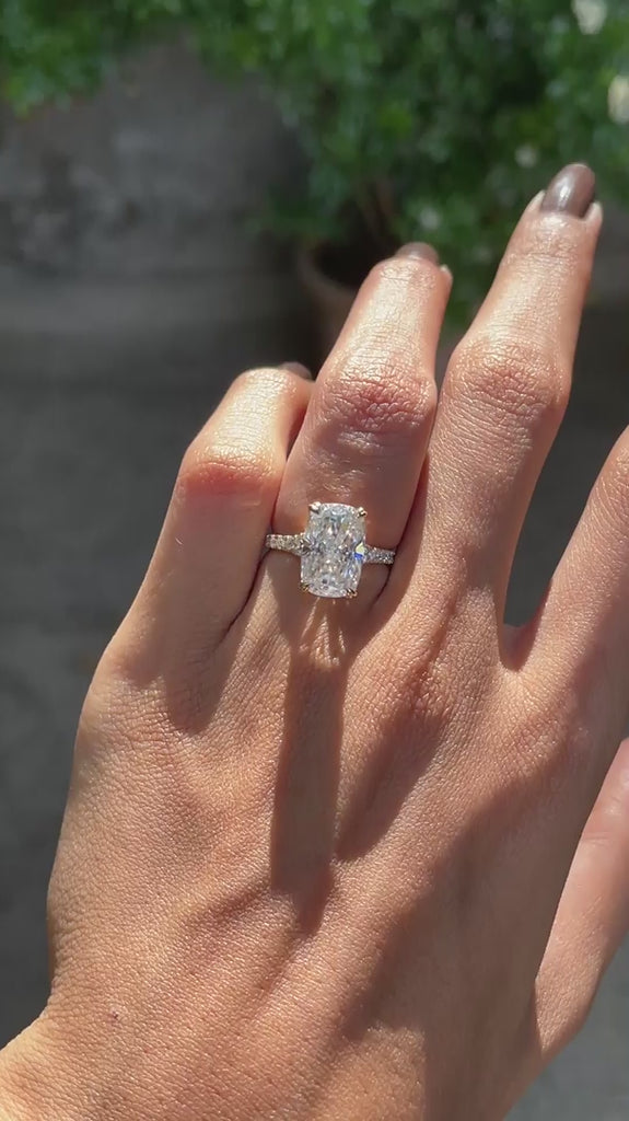 4 CT Elongated Cushion Lab Diamond Engagement Ring with Pave Split Shank
