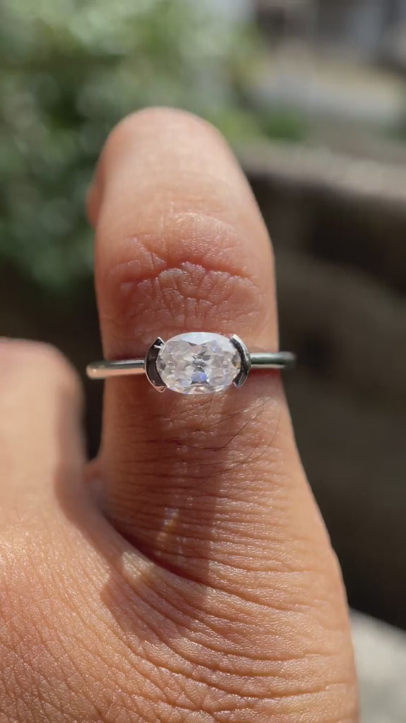 Handcrafted oval moissanite solitaire ring white gold video