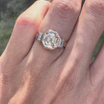 Asscher cut three stone engagement ring moissanite or lab diamond