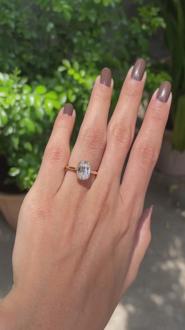 Elongated Cushion Lab Diamond Milgrain Bezel Ring, OMC, 10k Yellow Gold 